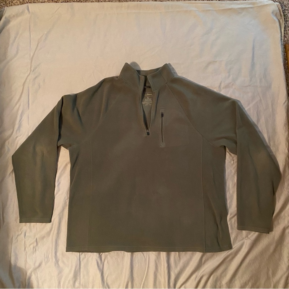 LLBean Sweater Men’s XL Olive Green Fleece Pullover 100% Polyester 1/4 Zip